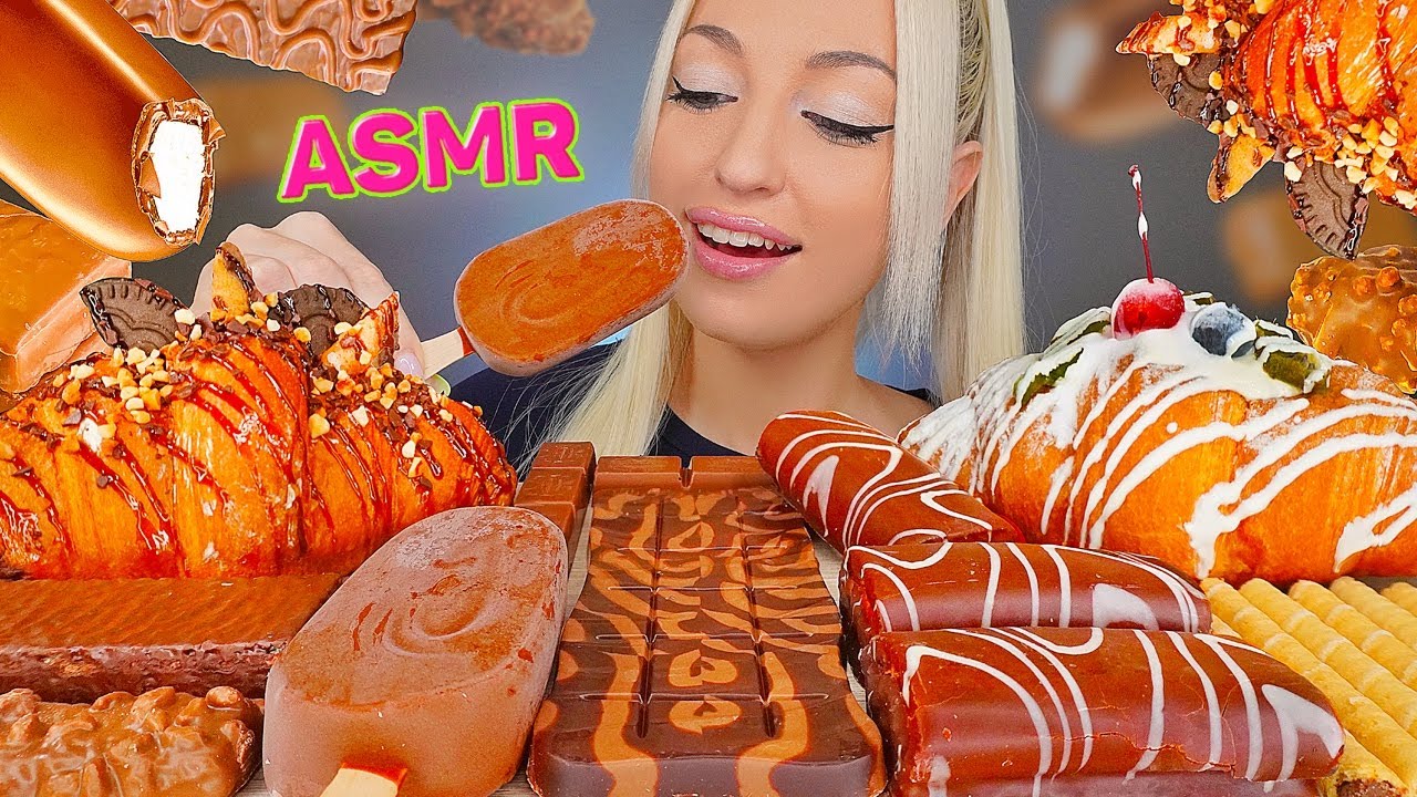 ASMR EATING CHOCOLATE, ICE CREAM, CANDY BARS, CROISSANTS, 초콜릿 디저트, 아이스크림 (DESSERT) MUKBANG 먹방, 4K