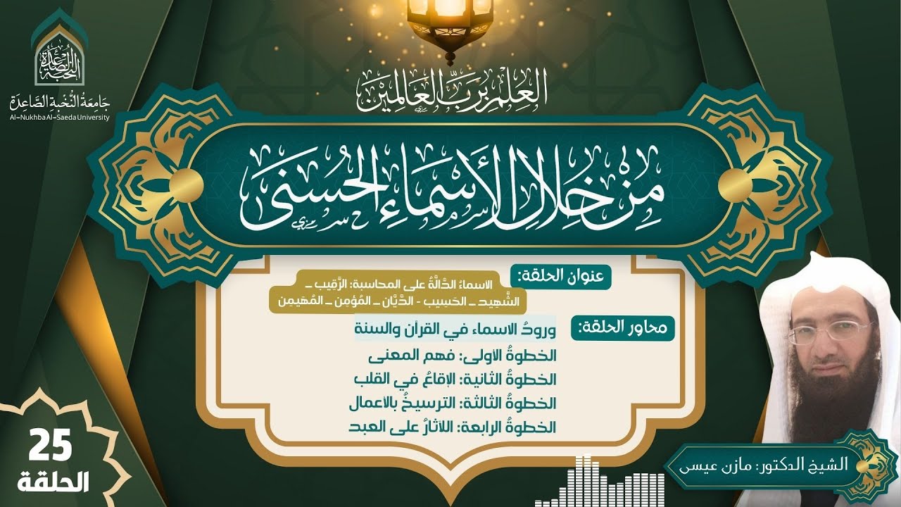 المحاسبة: الرَّقِيب، الشَّهيد، الحَسِيب، الديان، المؤمن، المهيمِن، شرح الشيخ د. مازن عيسى، الحلقة 25