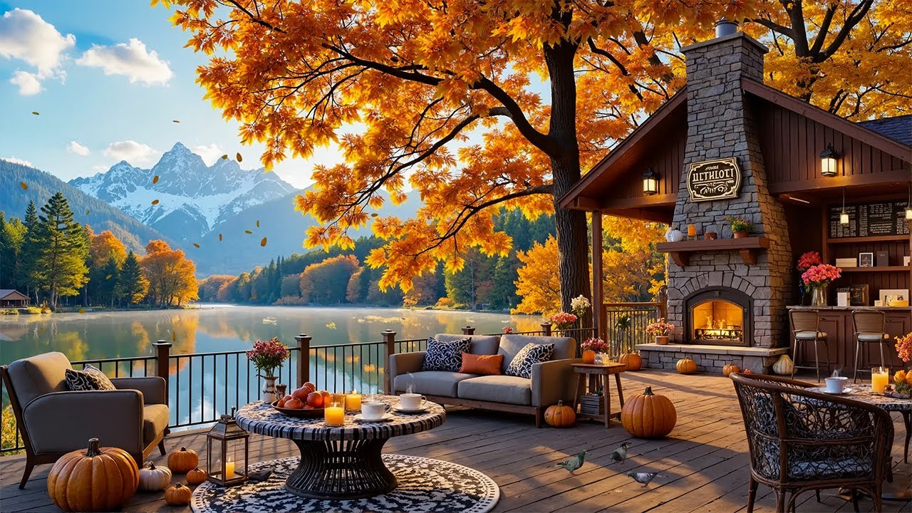 Outdoor Coffee Shop Ambience & Warm Autumn Morning Jazz - Sweet September Jazz for Studying, Work