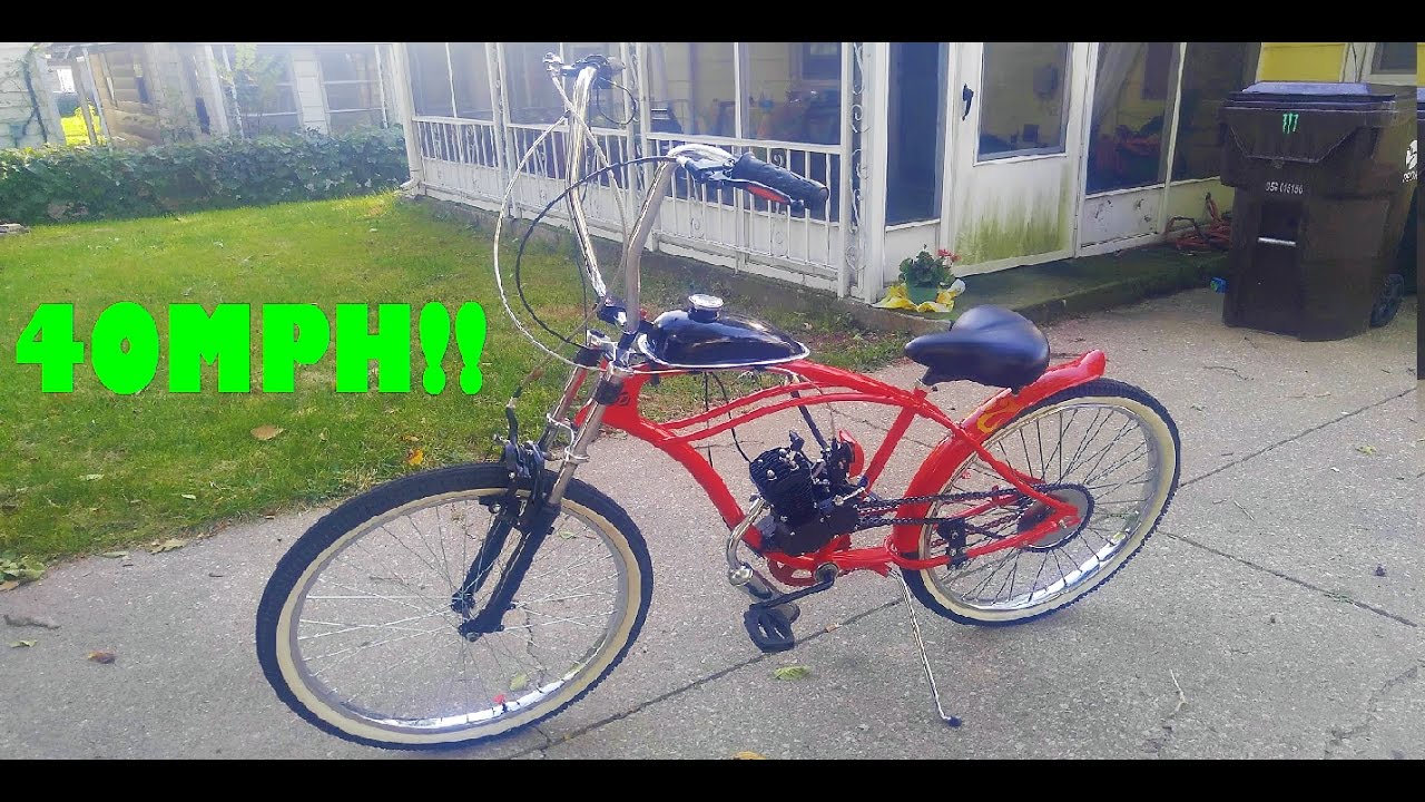 *SPEED TEST* 40mph on a bicycle! 66cc 80cc 2-stroke motorized bicycle
