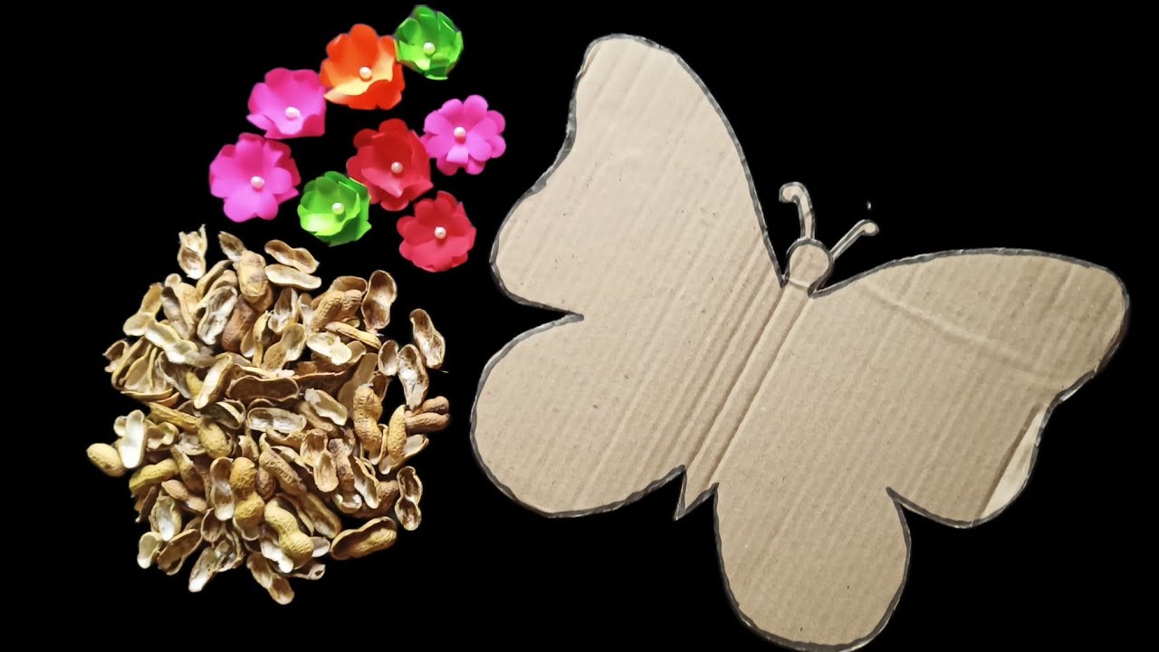 Peanut 🥜 Shell Craft Ideas/ Butterfly Wall Hanging Craft Using Badam Shell/Best Out Of Waste