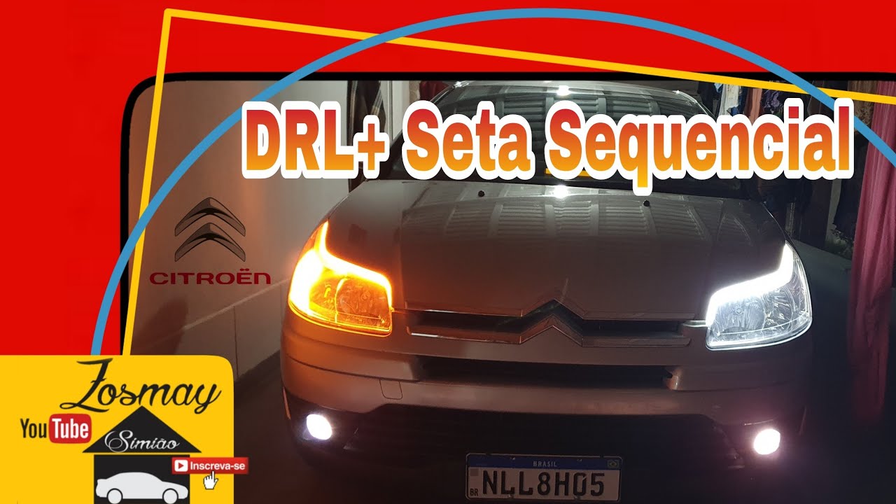 instalação fita led DRL + seta sequencial farol C4 Pallas Citroen 60cm