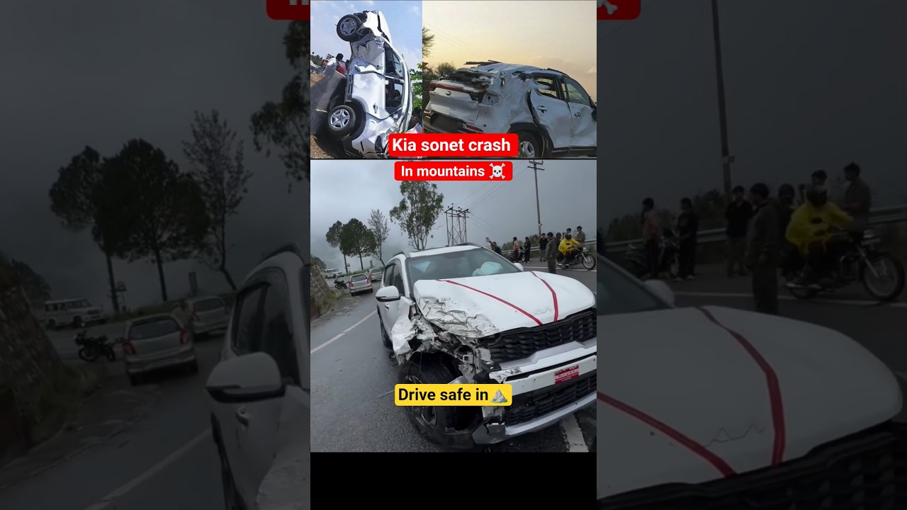 Kia Sonet vs Bus Major Crash in Mountain roads #kiasonet #sonetcrash #crashtest
