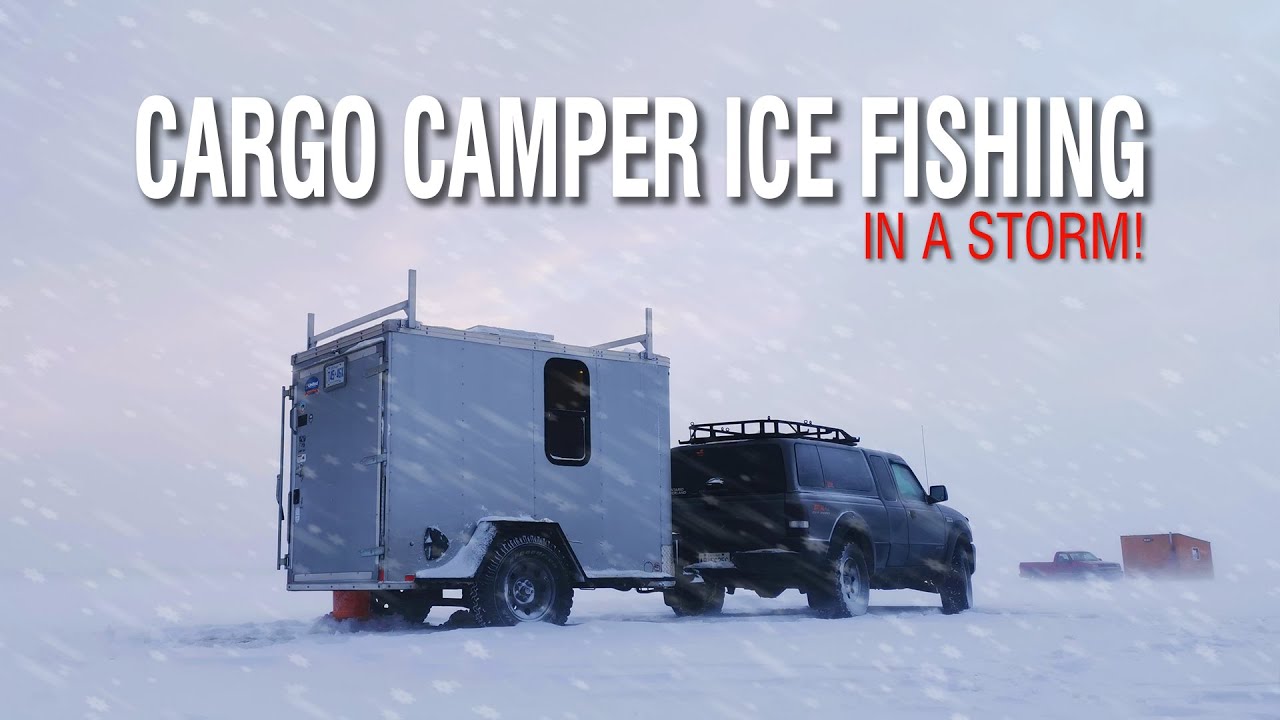 CRAZY WIND STORM Ice Fishing LAKE NIPISSING with my Cargo Camper Trailer