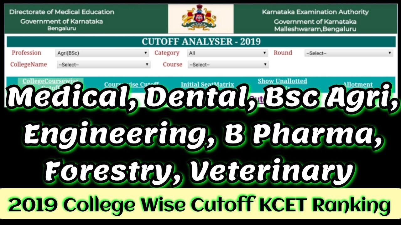 KCET Cutoff Ranking 2020 // Medical Dental Engineering Bsc Agri Veterinary College Wise Cutoff