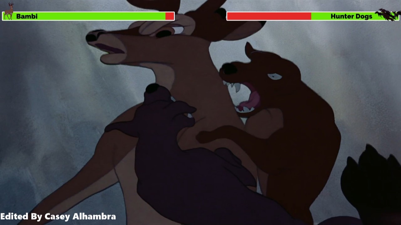 Bambi (1942) Pościg ps&oacute;w myśliwskich z paskami zdrowia