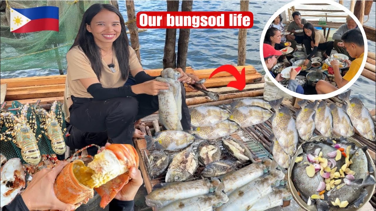 Kainan Namin Sa Gitna Ng Dagat|Pinaksiw+Sinugba Lobster+Squid Catch Clean And Cook