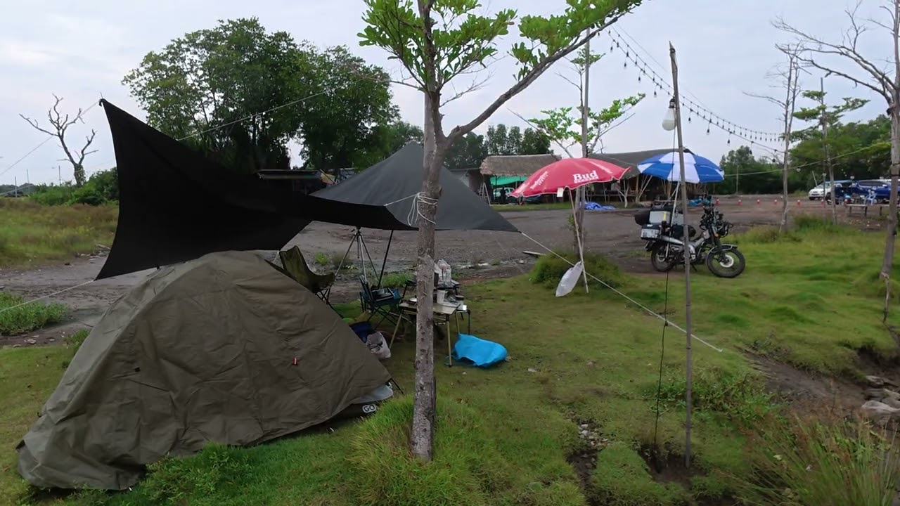 [ปากอ่าวแม่กลองแคมป์ปิ้ง]【#เที่ยวจริงดิ】##บินโดรนเที่ยว #campingwithdrone  #มอเตอร์ไซค์เที่ยว # ep2