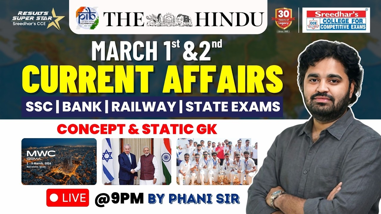 🔴Live | Daily Current Affairs in Telugu | March 1st & 2nd | Latest & Important News | PHANI SIR