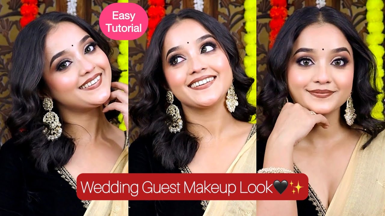 Wedding Guest Makeup Tutorial For Begginers 🖤✨ Golden Eye Makeup | Debopriya Basak