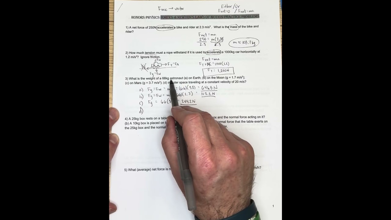 Forces & Newton’s Laws of Motion Problems-Part 1