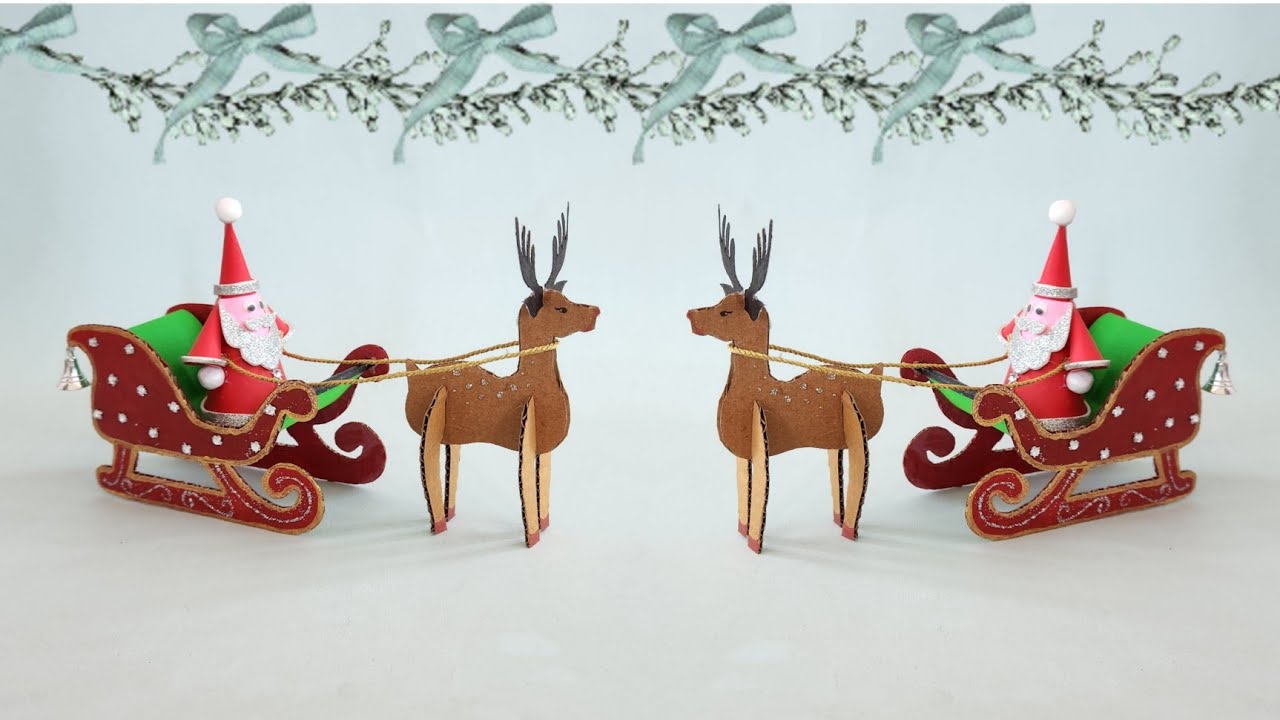 Santa Claus with Reindeer DIY | Christmas Decoration Craft Ideas | Cardboard Santa on Sleigh