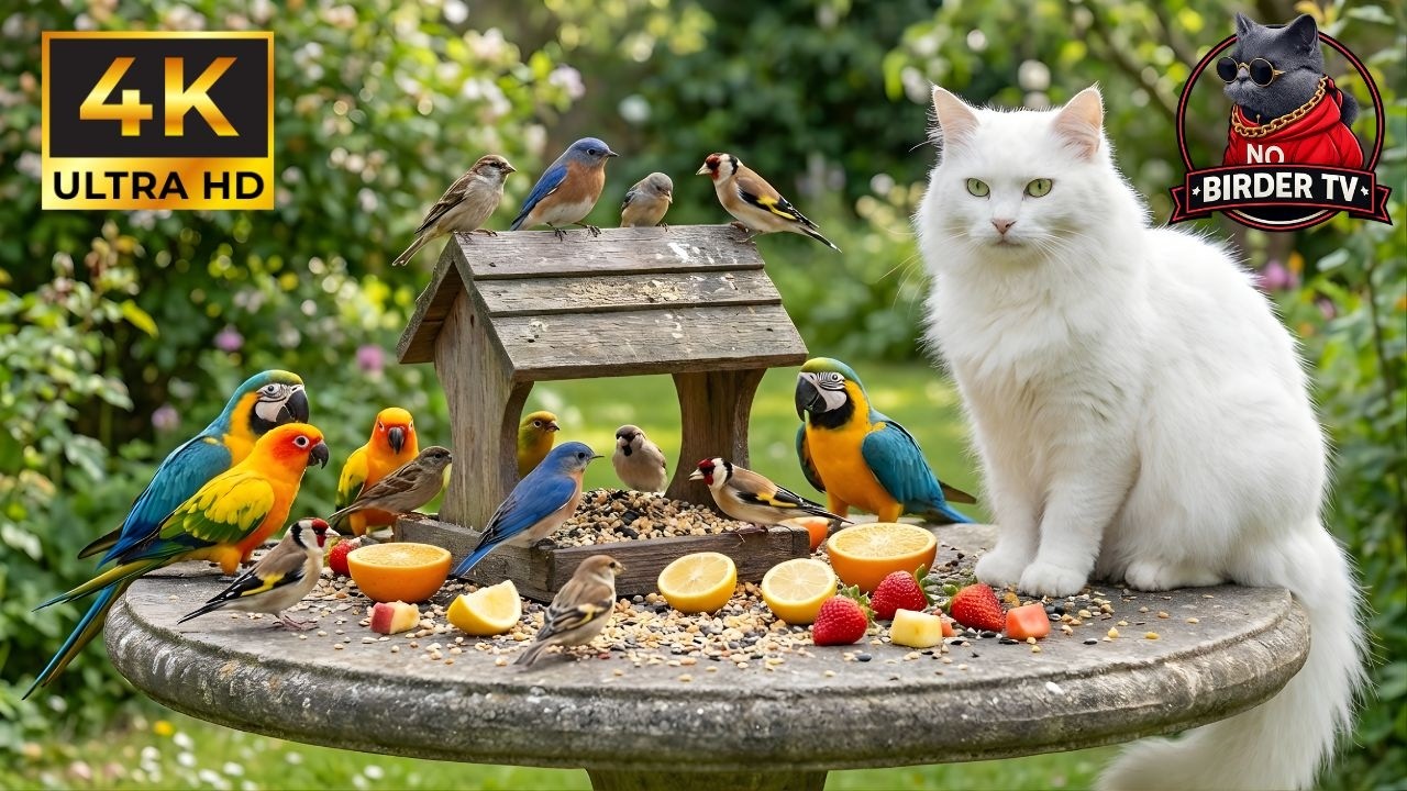 CAT TV NO ADS 🕊️ Активные птицы и любопытные белки у кормушки 🐿️ Видео для кошек 4K HDR