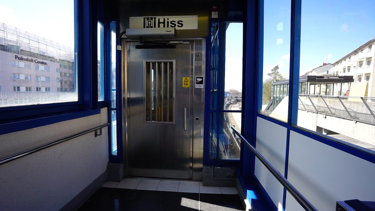 Sweden, Stockholm, Globen Subway Station, SMW elevator - going down to platform level