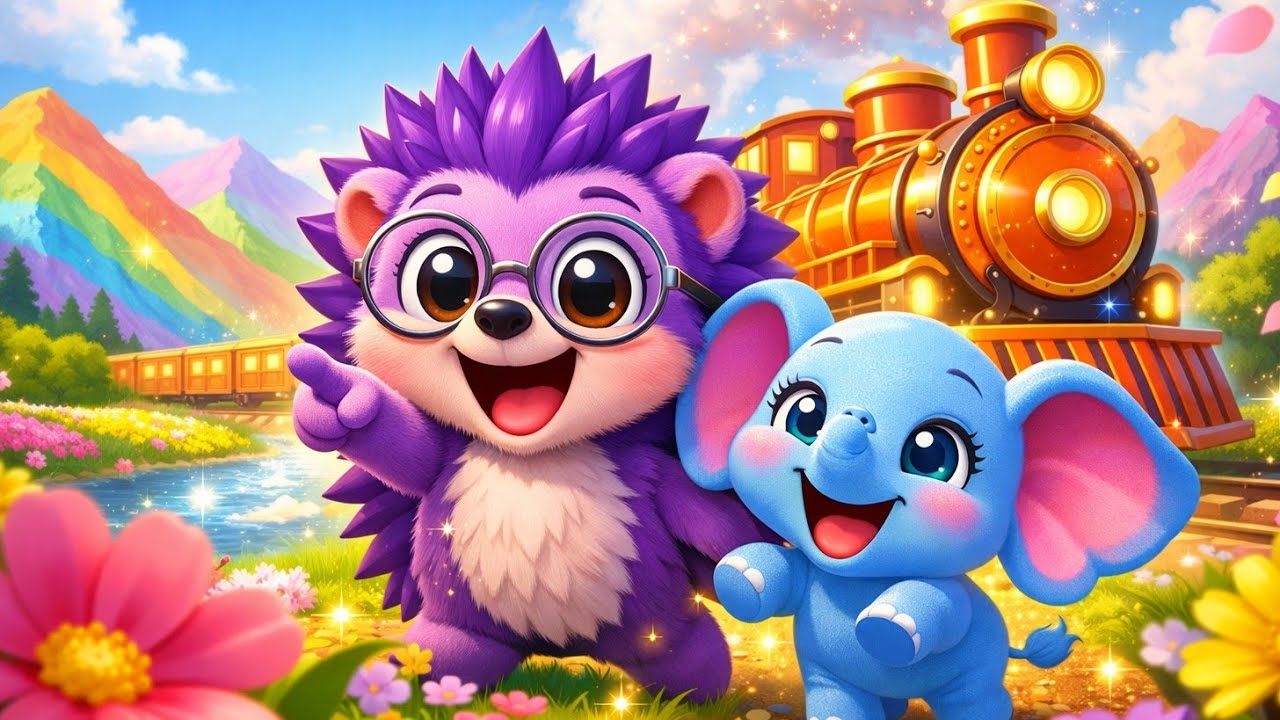 Magical Spring Train Ride | Purple Hedgehog & Tiny Blue Elephant Cartoon Story 
