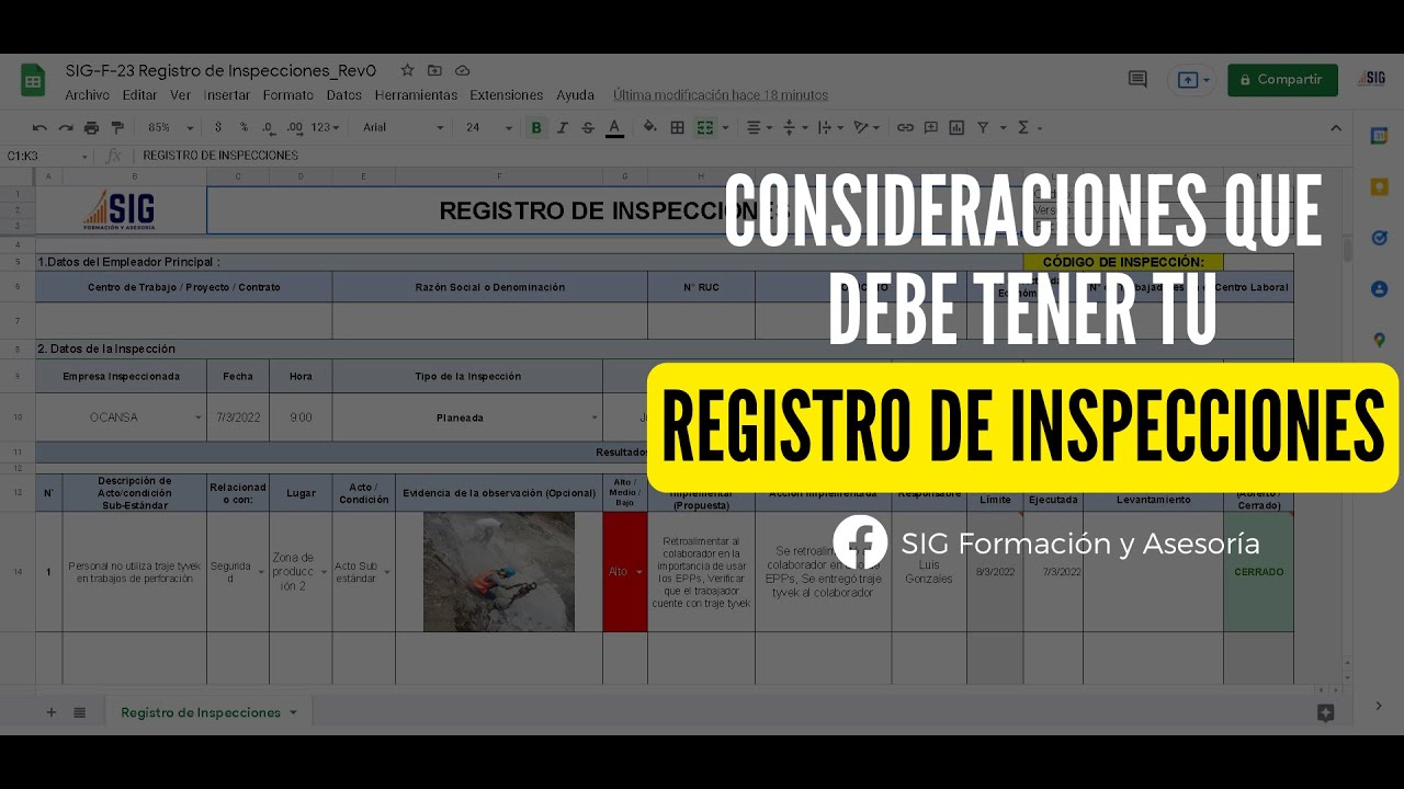H7 ¿Cómo hacer un REGISTRO DE INSPECCIONES DE SEGURIDAD Y SALUD EN EL TRABAJO? / En formato editable