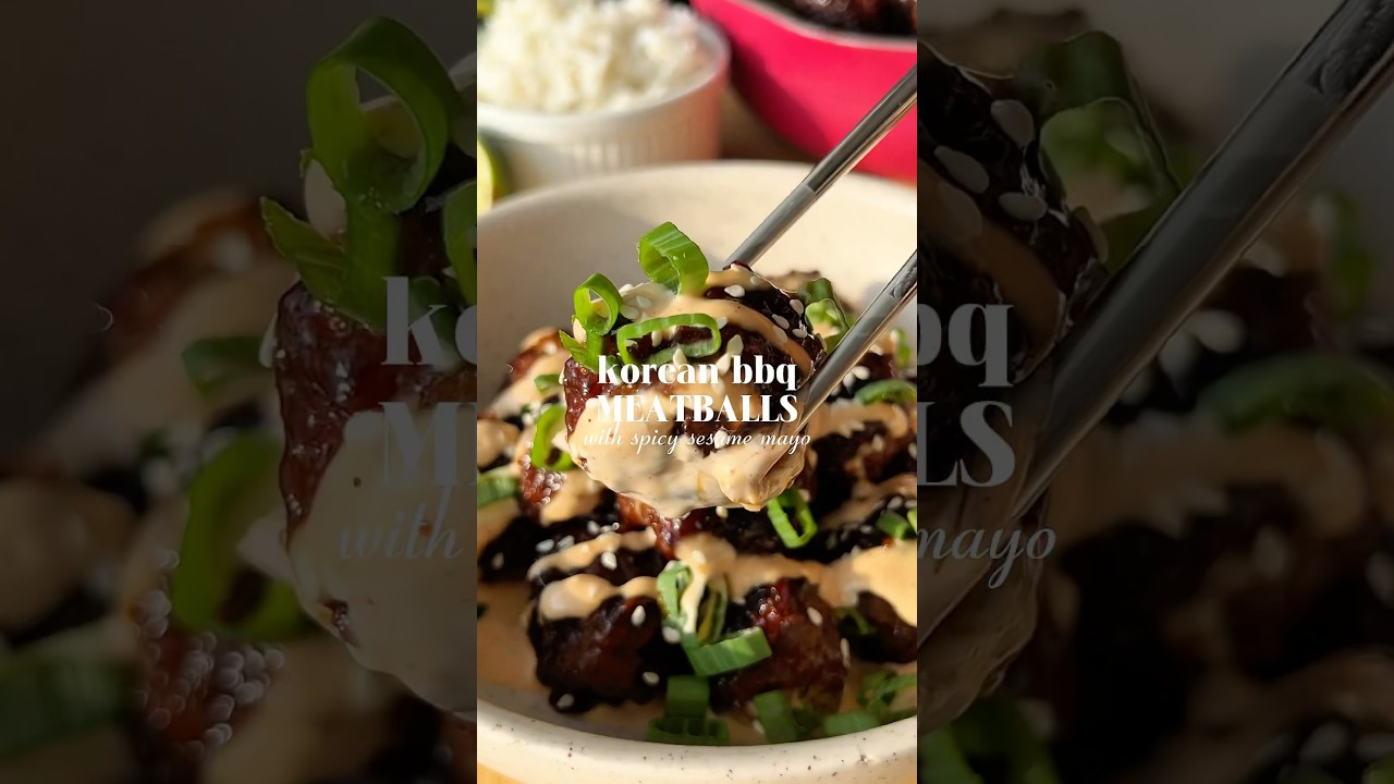 korean bbq meatballs with spicy sesame mayo 🧆🌶️ recipe is on my blog kennascooks.com #easyrecipe