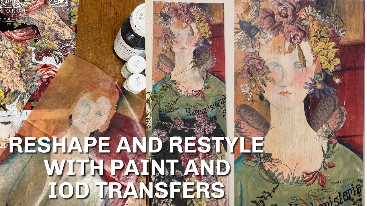 Decoupage and Transfers to make a loooong lean lady on a wood plank