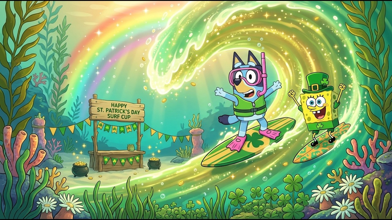 Bluey St Patrick’s Day Rainbow Surf 🍀 Chill Lofi Classroom Beats for Study Focus 🌈 Fresh Spring Wave