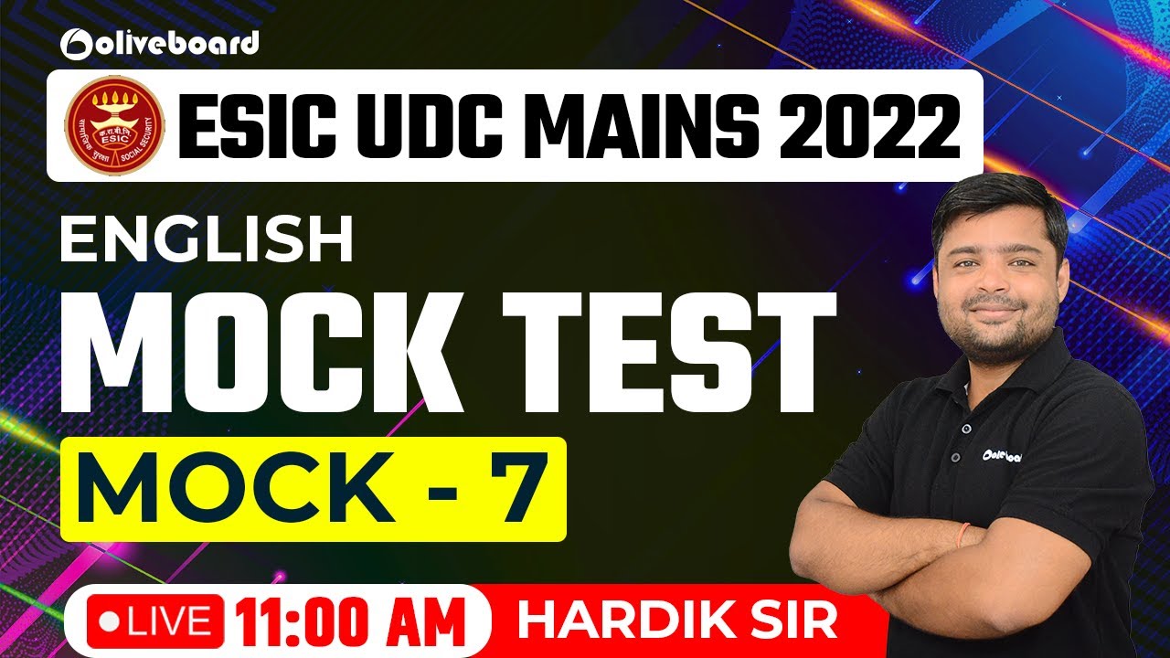 ESIC UDC Mains English 2022 | Mock Test | Mock - 7 | ESIC UDC Mains Mock Test 2022 | Hardik Sir