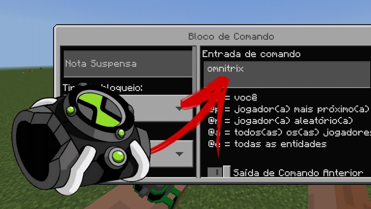 COMANDO DO OMNITRIX BEN 10 NO MINECRAFT PE (COMMAND BLOCK) omnitrix command mcpe