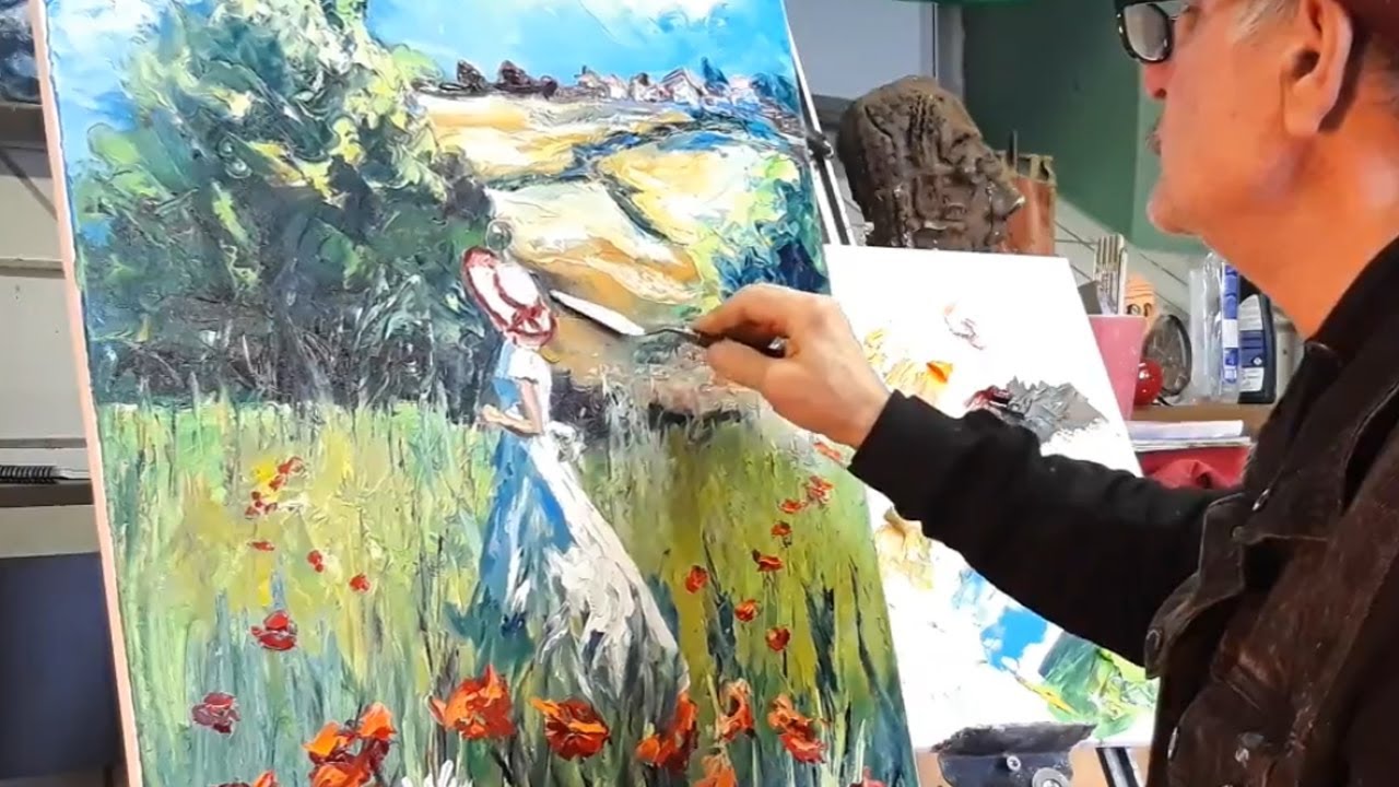 Ölmalerei Spachteltechnik Malspachtel und Pinsel malen mit Ölfarben Painting- pallet knife