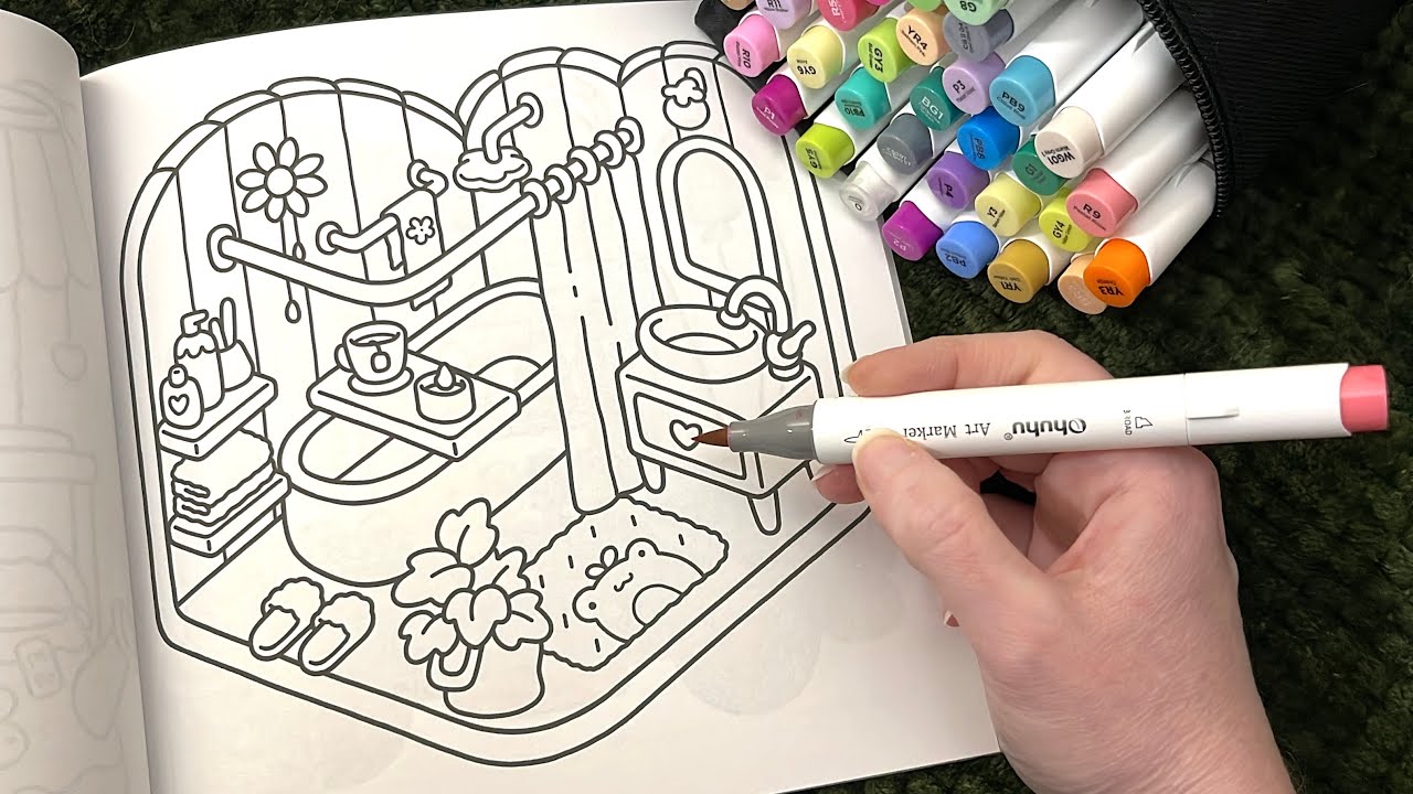 ASMR Color With Me | Cute & Cozy Bathroom Scene (whispered, marker sounds)