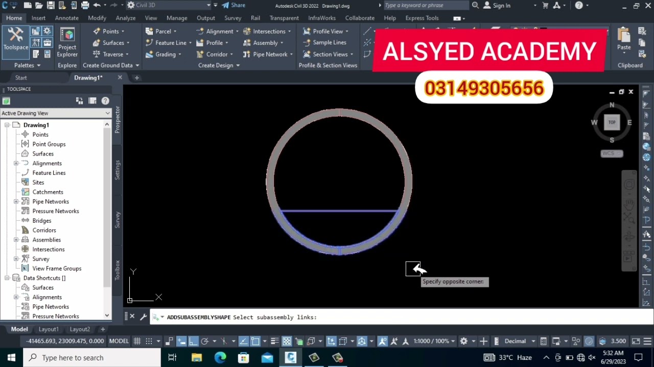 How to Create Circular Tunnel Assembly in Autocad Civil3D in urdu/Hindi