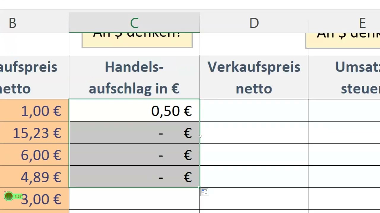 Excel: Schlaues Kopieren von Formeln durch relative und absolute Adressierung