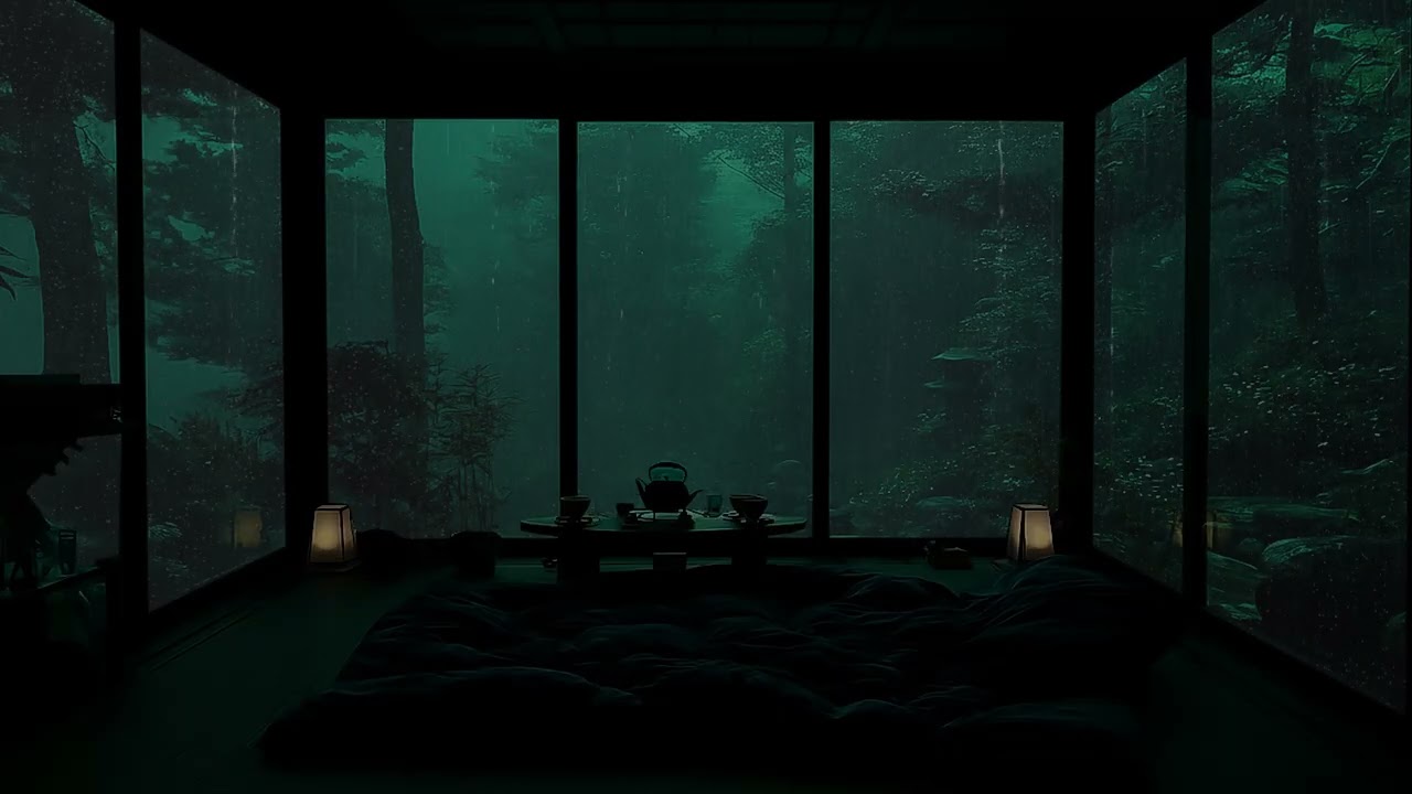 Deep Night Rain Sounds at a Mountain Cabin 🌧 (No Ads) | Calm Dark Bedroom Atmosphere for Sleep