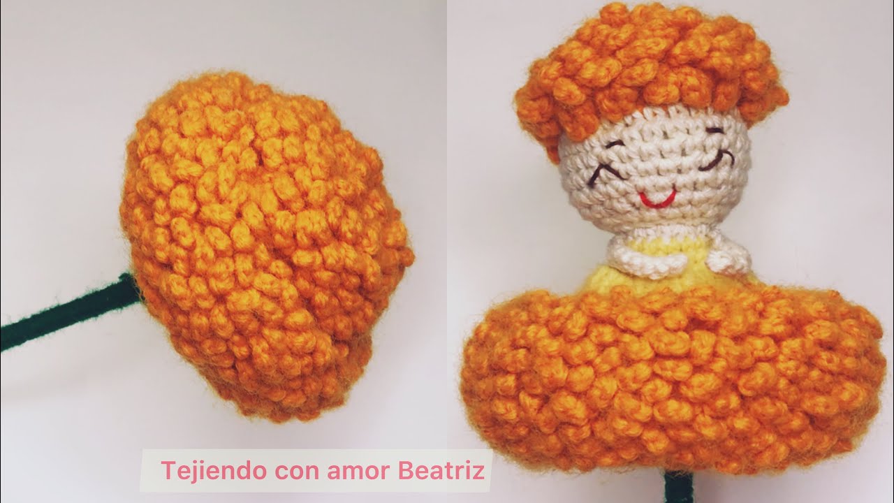 SUPER Hermosa Flor Reversible  cempasúchil / en punto crochet resultado único al final.