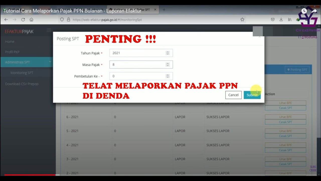 Tutorial Cara Melaporkan Pajak #PPN Bulanan - Laporan #Efaktur3.0 Web base