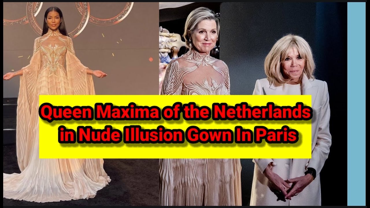 Queen Maxima of the Netherlands - In Nude Illusion Gown -  In Paris ⬜