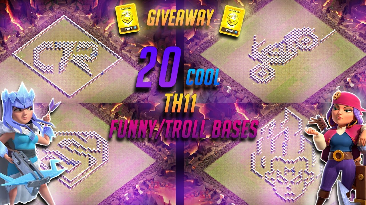 GP GIVEAWAY🔥 TOP 20 TH11 FUNNY/TROLL BASES WITH LINKS | COC | KING WARRIORS