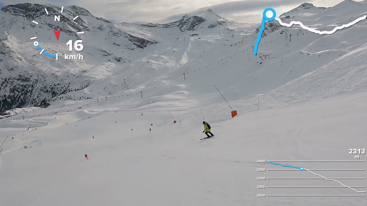 Hintertux, Zillertal, Austria, blue and long ski run 17, perfect ski piste in the glacier.