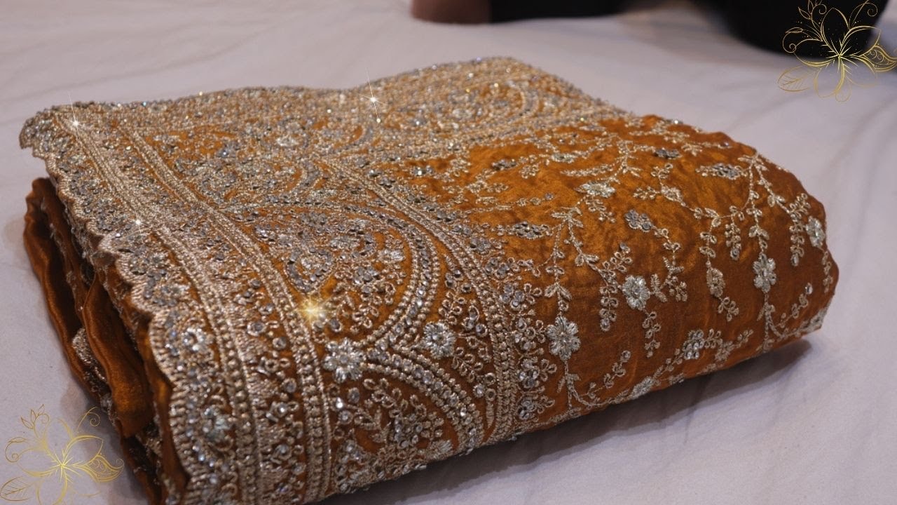 ARNG-4300 “The Golden Yellow” Premium Designer Saree||Fendi Fabric||Zari||Crystals Stones