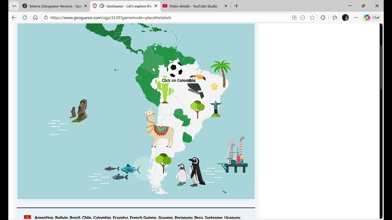 Seterra (Geoguessr Version) South America: Countries (Cartoon Version (Web) In 4.240 (IGT) (PTL)