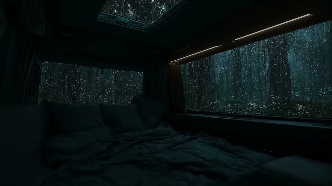 3 Hours 🌧 Cozy Rainy Forest Evening Inside a Camping Car for Calm Night Sleep