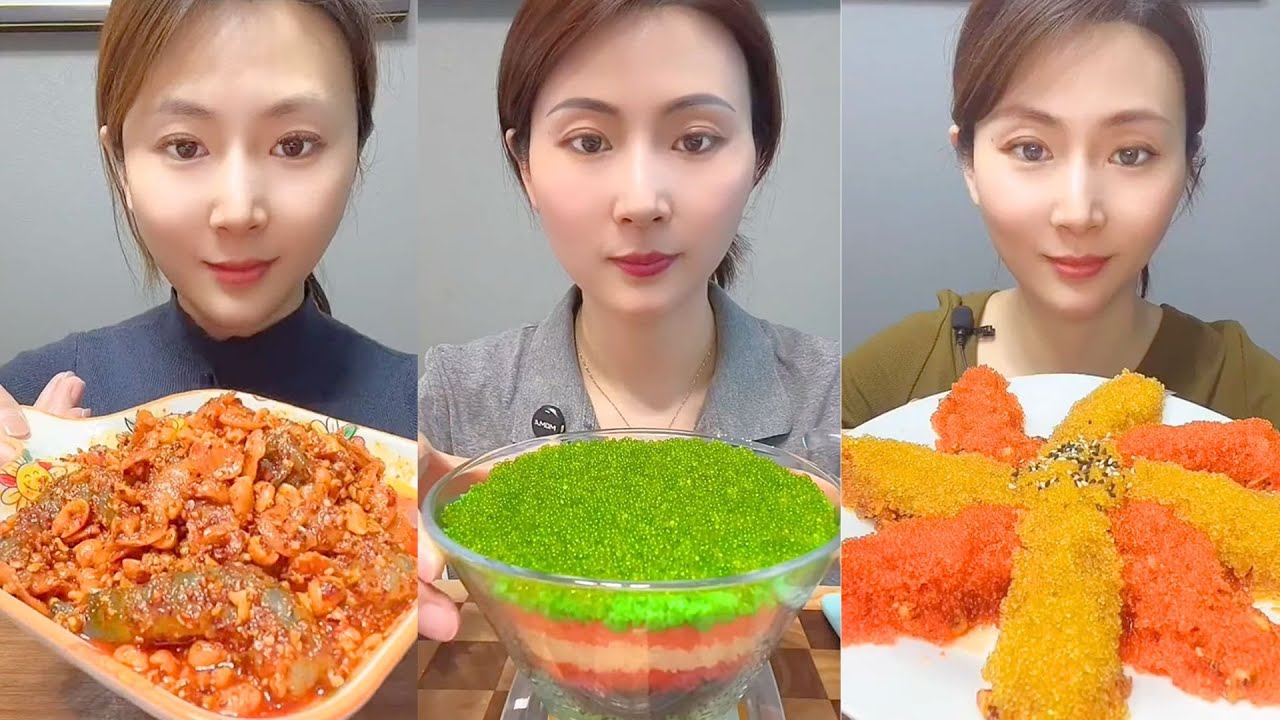 Chinese Colorful Fish Roe & Spicy Seafood ASMR | Crunchy Eating Sounds #75