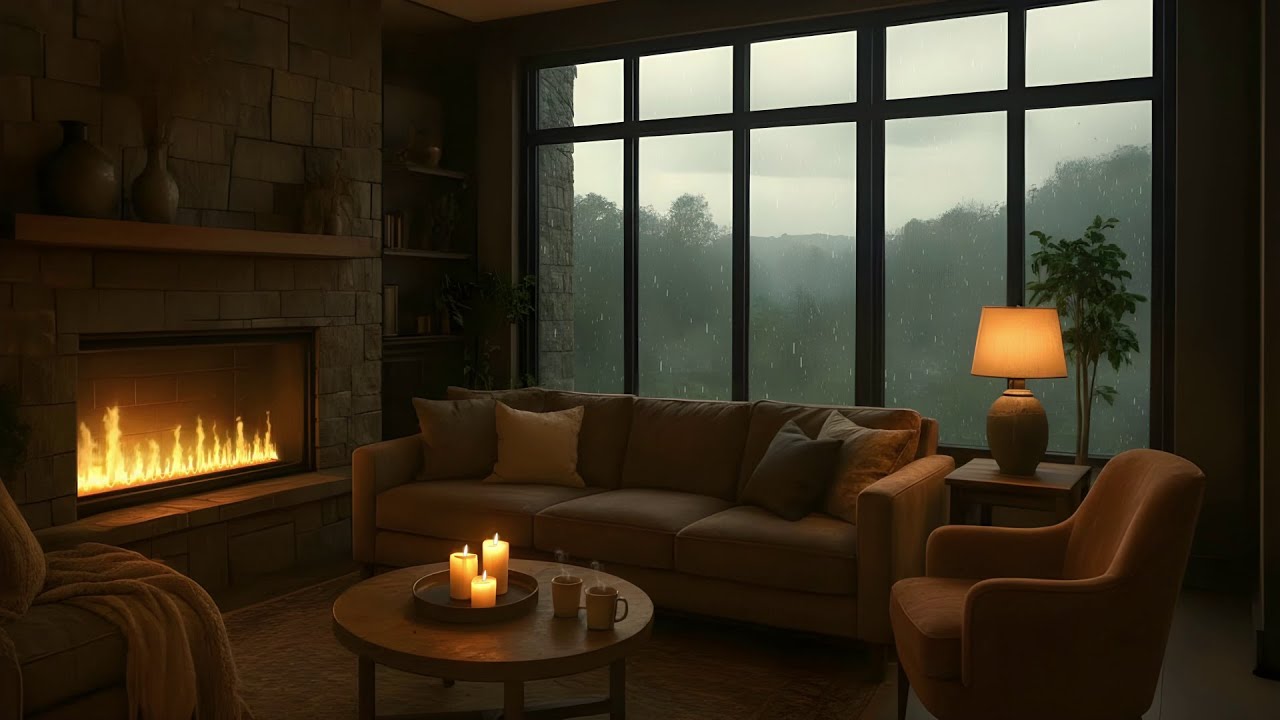 10 HOURS 🌧️ | Luxury Mountain Lodge: Rain, Thunder & Fireplace Sounds (4K) | Deep Sleep & Relaxation