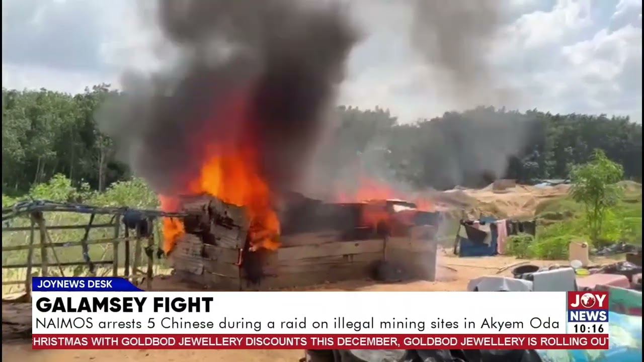 Galamsey fight: NAIMOS arrests 5 Chinese during a raid on illegal mining sites in Akyem Oda.
