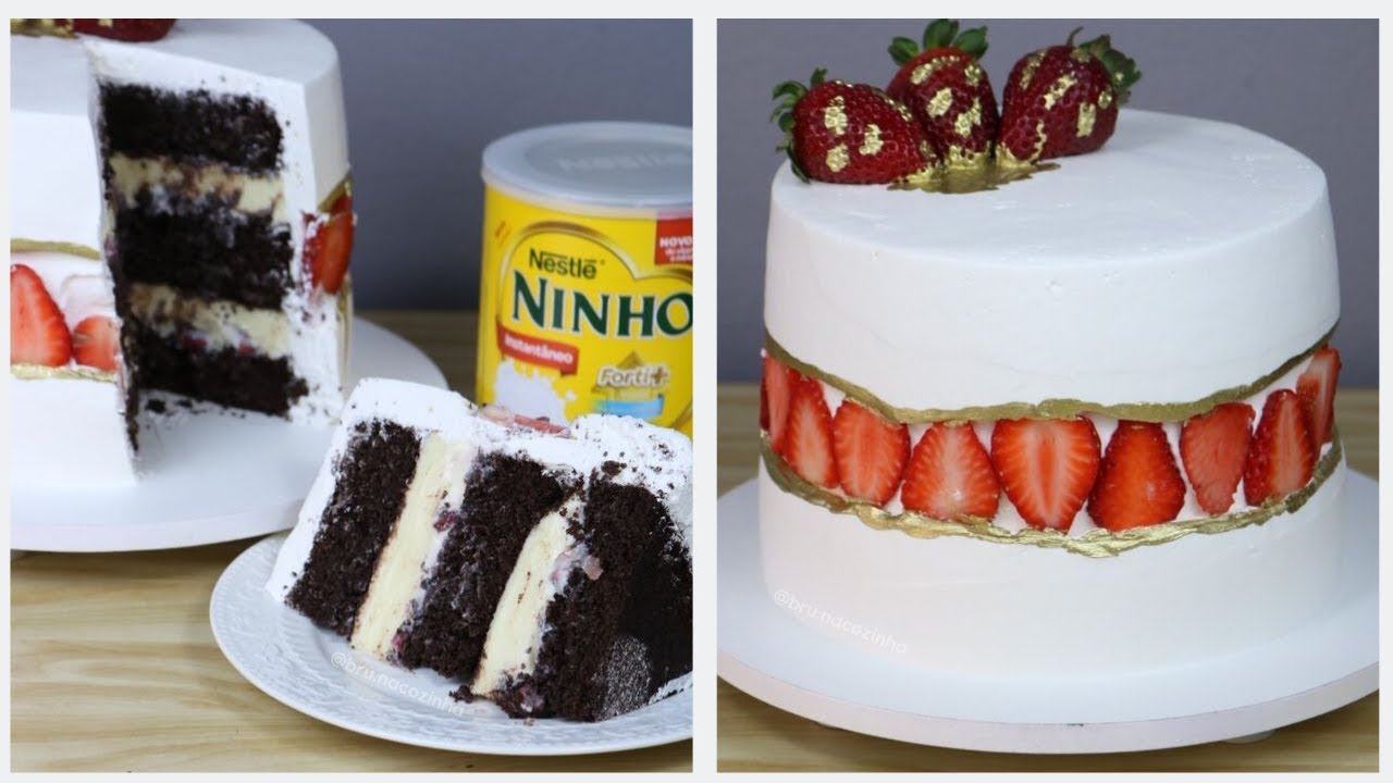 RECHEIO LEITE NINHO COM MORANGOS - DECORAÇÃO FAULT LINE - FAULT LINE CAKE - Bru na Cozinha