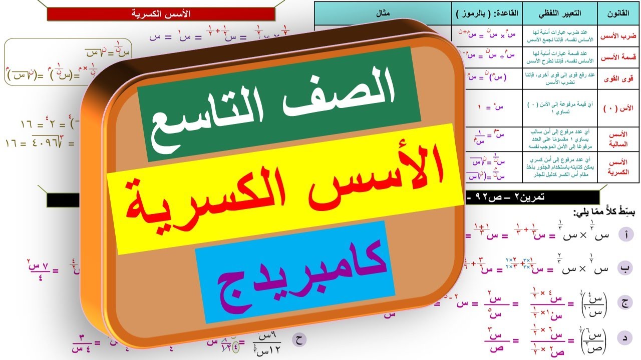 8-3 الأسس الكسرية | الصف التاسع | منهج كامبريدج | Cambridge
