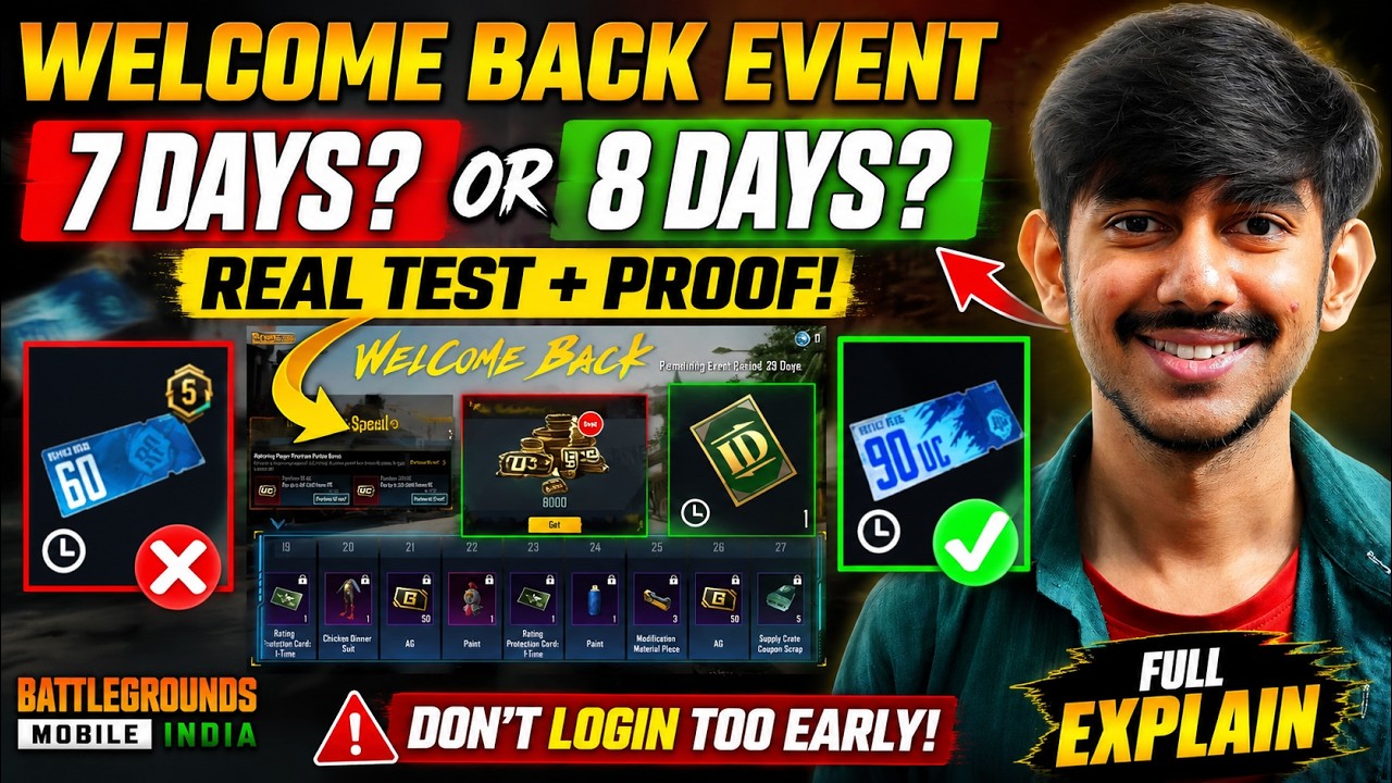 BGMI Welcome Back Event: 7 Days or 8 Days? 🤯 Real Test + Proof!