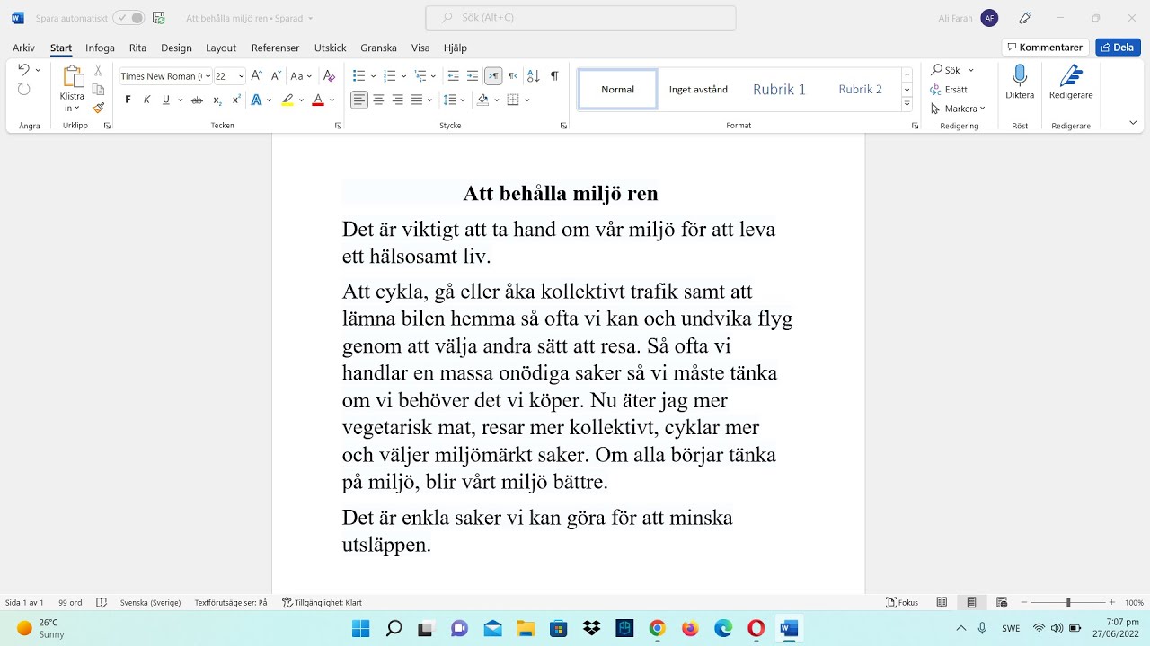 Att behålla miljö ren -  موضوع سويدي عن البيئه وكيف نحافظ عليها