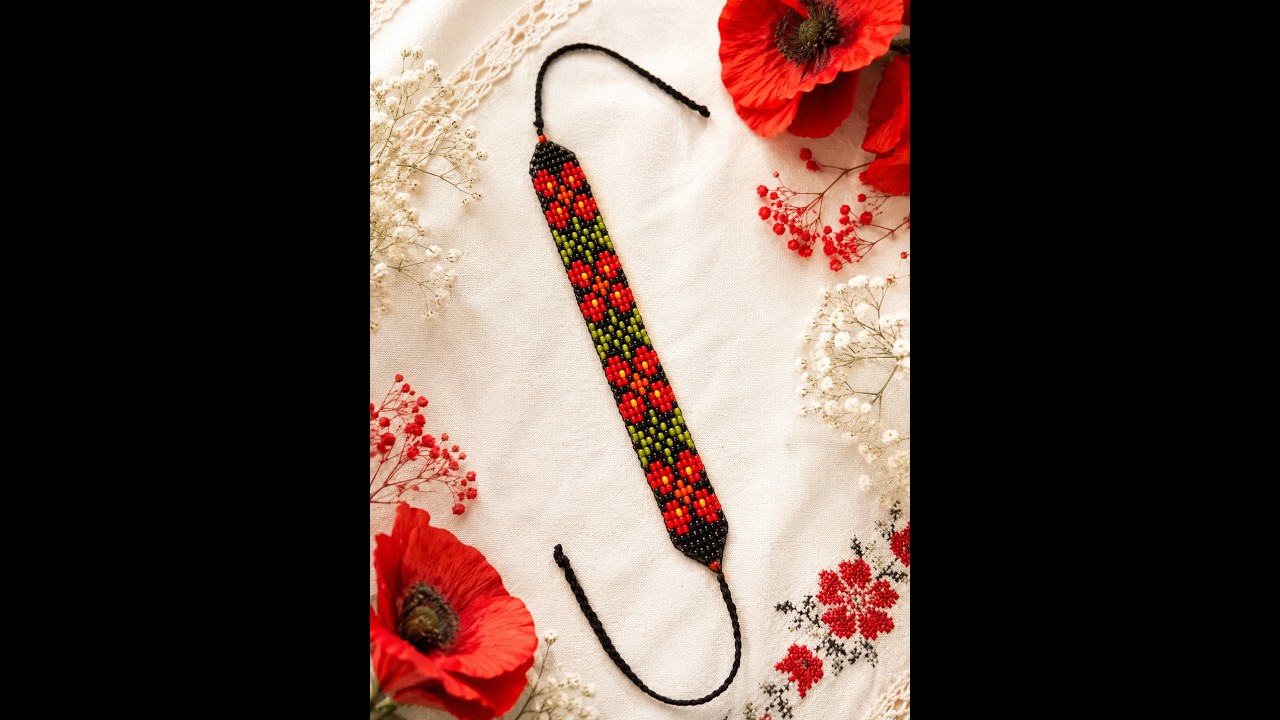 🌺 Romanian Traditional Beaded Loom Bracelet LIVE | Red Flower Folk Pattern Tutorial