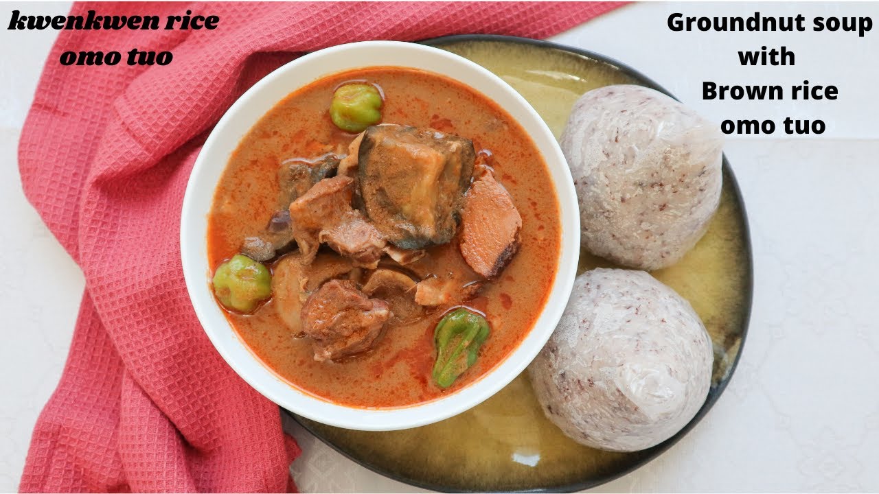 Groundnut / Peanut butter soup and Kwekwen Rice Omo Tuo my way || CHINKAAFA | KYINKAAFA | BROWN RICE