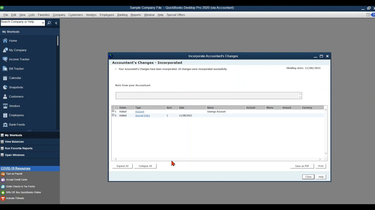 Import Accountant Changes into Quickbooks File