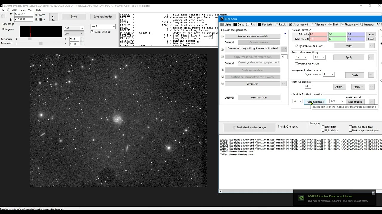 ASTAP program. How to remove dust spots and a gradient in a stacked astronomical image.