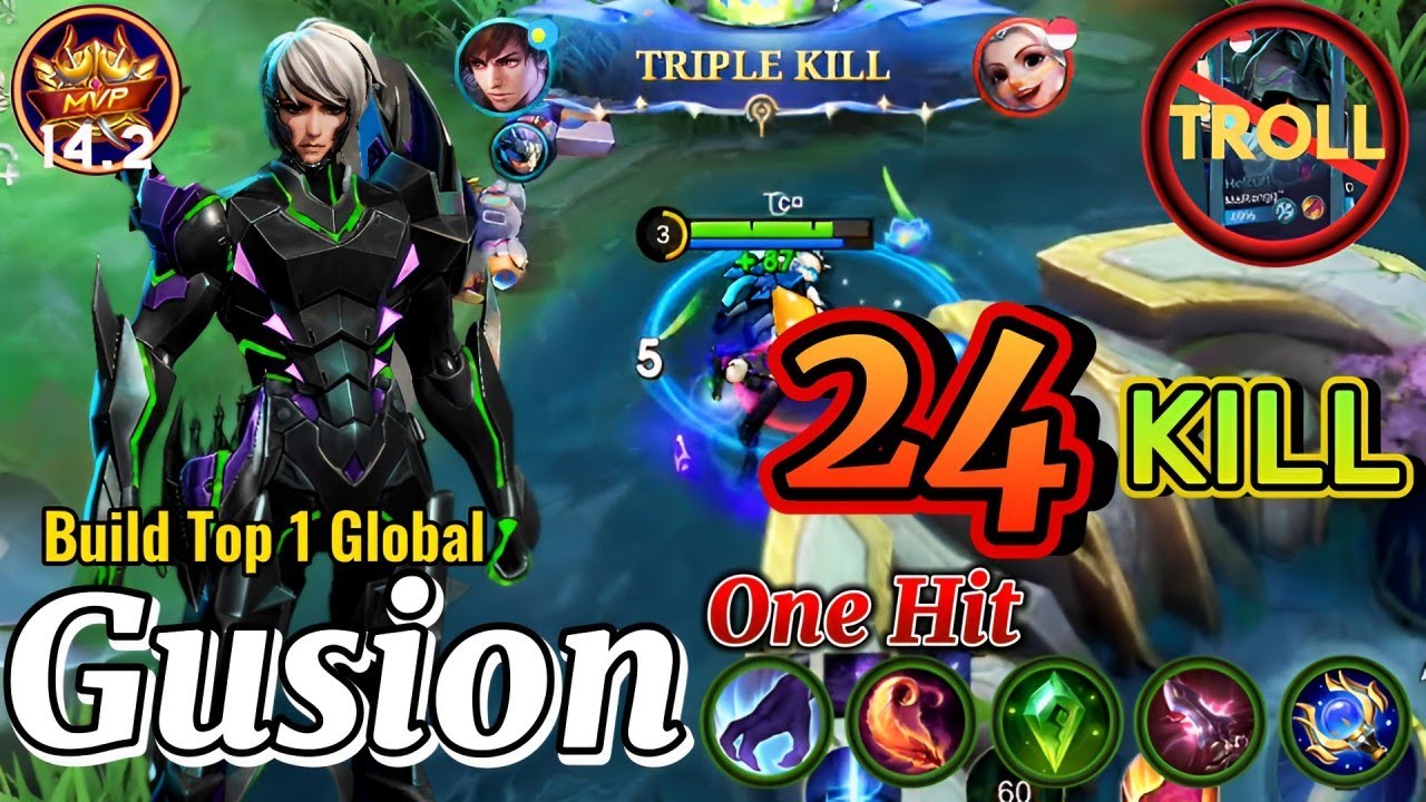 Gusion 24 KILLS !! GUSION NEW BEST 1 HIT Build!! WTF DAMAGE!! ~ Build Top 1 Global ~ MLBB